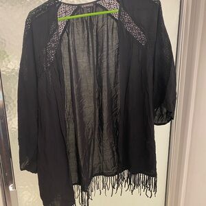 Express Black Fringe Detail Open Cardigan or Swim Coverup Size M